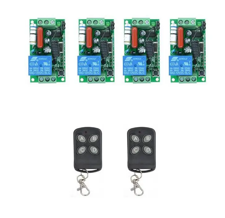 

universal 433M wireless remote relay AC 220V 10A 1CH Relay 2 4-key wireless ON-OFF Switch Transmitter+4 Receiver