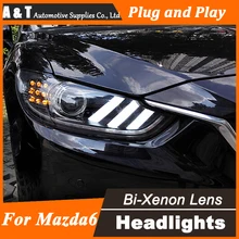 Car Styling 2014-2015 Mazda 6 LED Headlight Projector Mazda6 Headlights LED Head Lamp H7 Hid Option Angel Eye Bi Xenon Beam