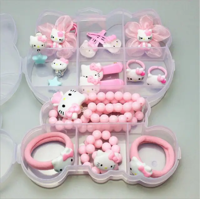 Best Offers 1 Gift Set Hello Kitty Hairpin Accessories For Baby Girls Kids Children Hair Clips Barrette Rubber Bands Headdress Accessories