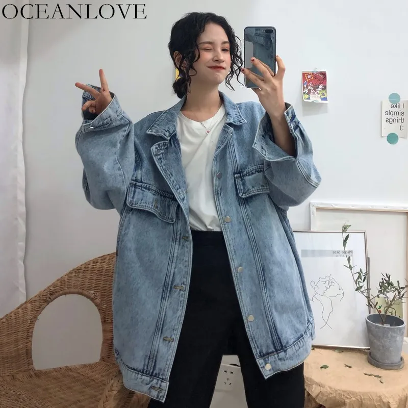 

OCEANLOVE Harajuku Denim Solid Jacket 2019 Autumn Streetwear Chaqueta Mujer BF Style Vintage Jaqueta Feminina Clothing 12346