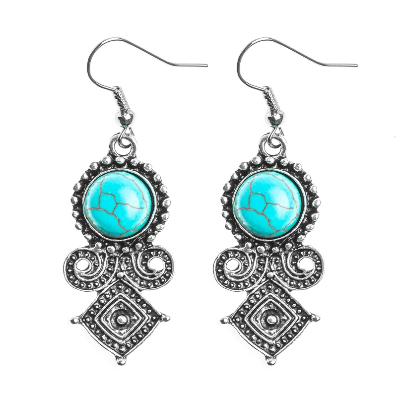 

MISANANRYNE Vintage Style Graceful Classic Lovely Natural Stone Drop Earrings Blue Color Fashion Dangle Earring Jewelry
