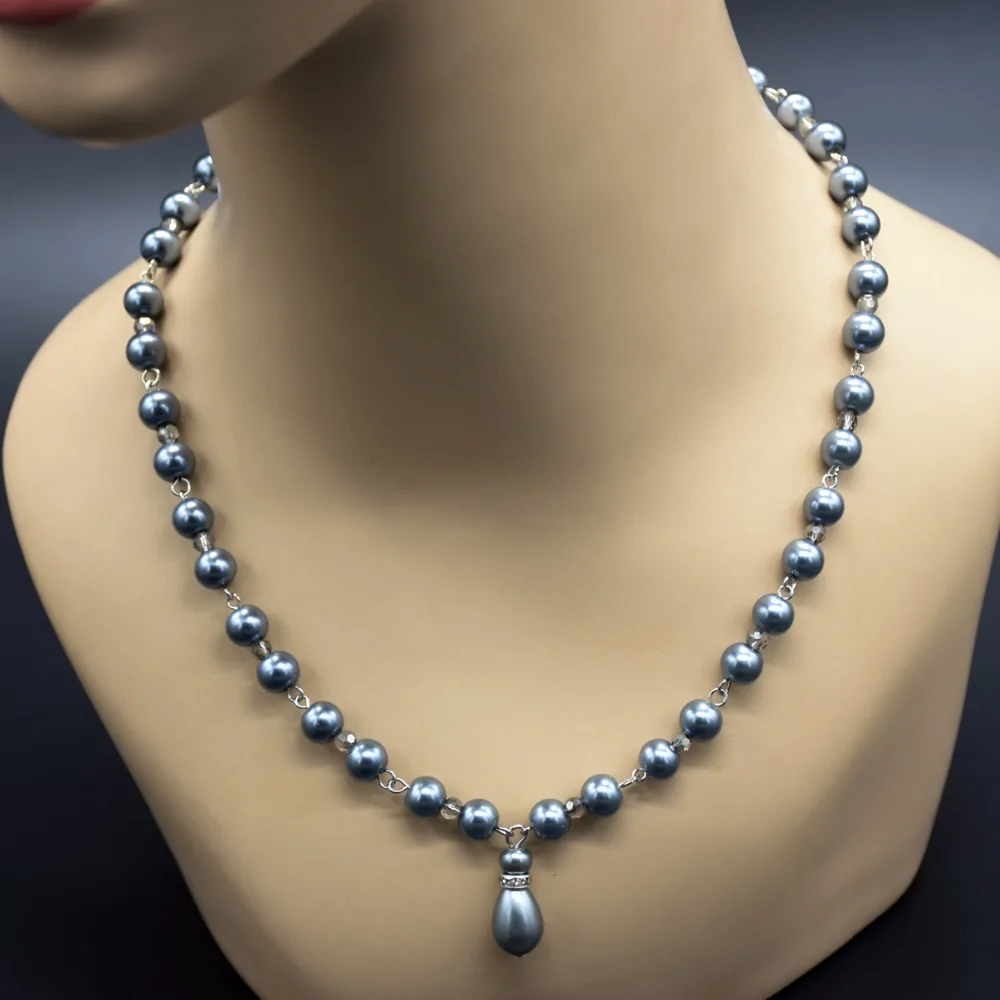 Fashion simple grey pearl drop pendant 
