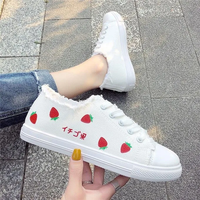 

2019 Fashion Women Sneakers Fashion Breathble Vulcanized Shoes Women Pu leather Casual Flats Spring and autumn Strawberry