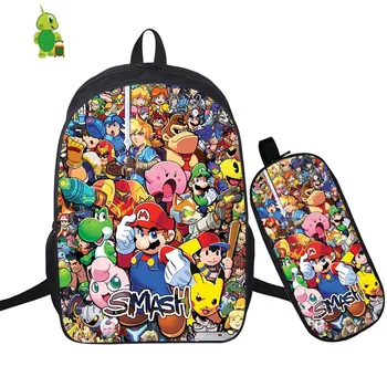 

Mochila Super Smash Bros Backpack 2 Pcs/Set School Bookbags for Teenage Boys Girls Pencil Case Laptop Backpack Travel Rucksack