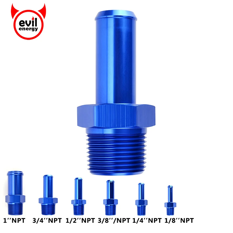 

evil energy NPT Straight To OD Hose End Barb Aluminum Anodize Adapter Fitting Hose Nipple To NPT Blue