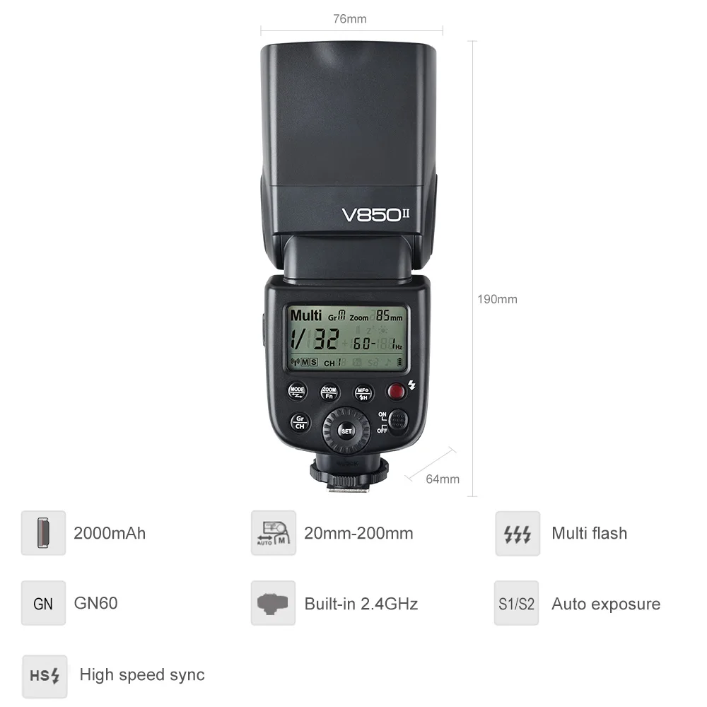 Godox V850II HSS GN60 2,4G Беспроводная система X вспышка светильник для DSLR камер(без батареи VB18