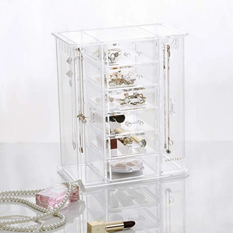 

Clear Acrylic Earring Storage Box Display Stand Organiser Earring Studs Holder with Drawer for Jewelry Organizer Rings Box Rack