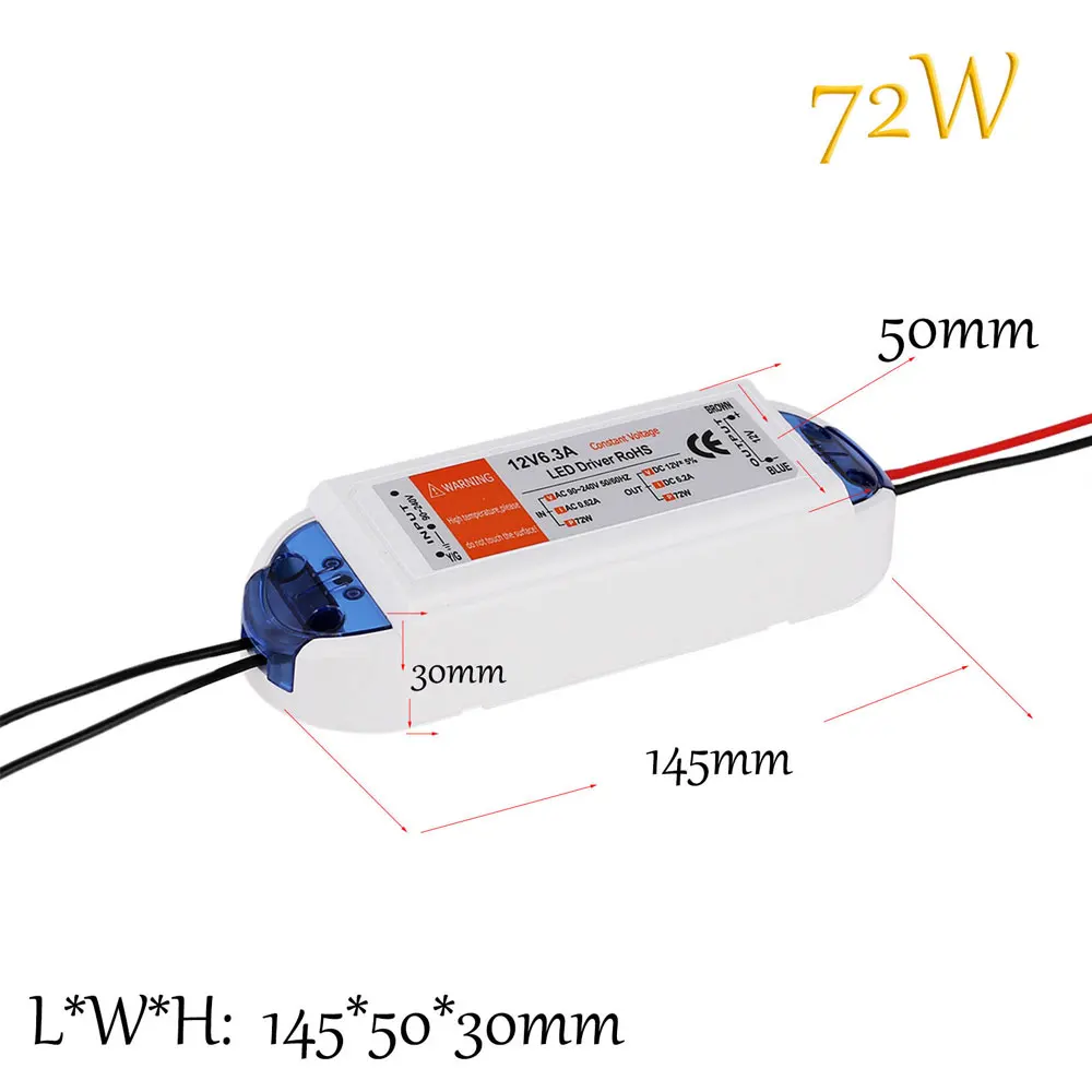 1 шт. DC 12 В источник питания светодиодный драйвер 18 Вт 28 Вт 48 Вт 72 Вт 100 Вт адаптер освещения Трансформатор Адаптер для светодиодной ленты DIY лампы - Цвет: 72W