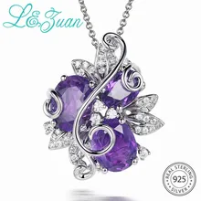 L& zuan, овальная огранка, натуральный бразильский аметист, Подвеска для женщин, в 925 пробы, серебро, AAA+ белый CZ, проложили, прекрасный цветок, ожерелье