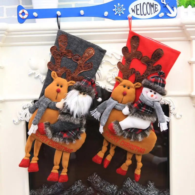

Christmas Riding Deer Pattern Socks Christmas Gift Bag Candy Bag Pendant Christmas Decoration