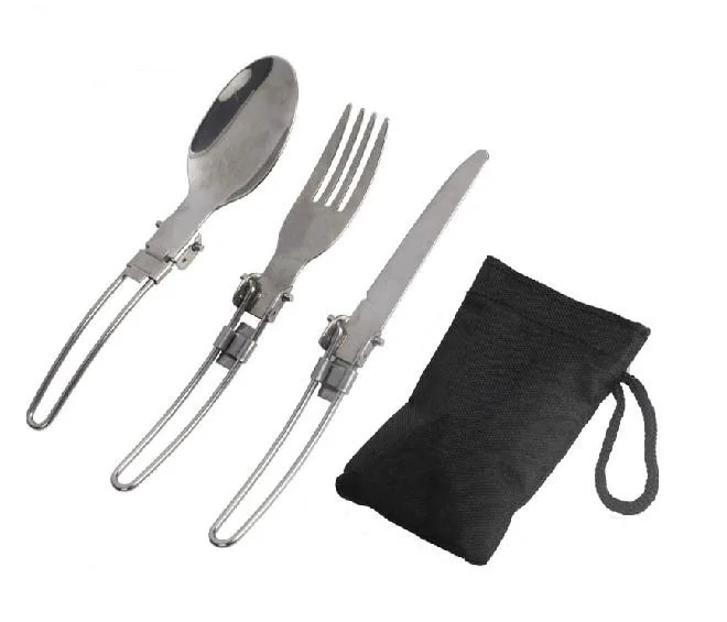 1set Folding Cutlery Stainless Steel Dinnerware Portable Foldable