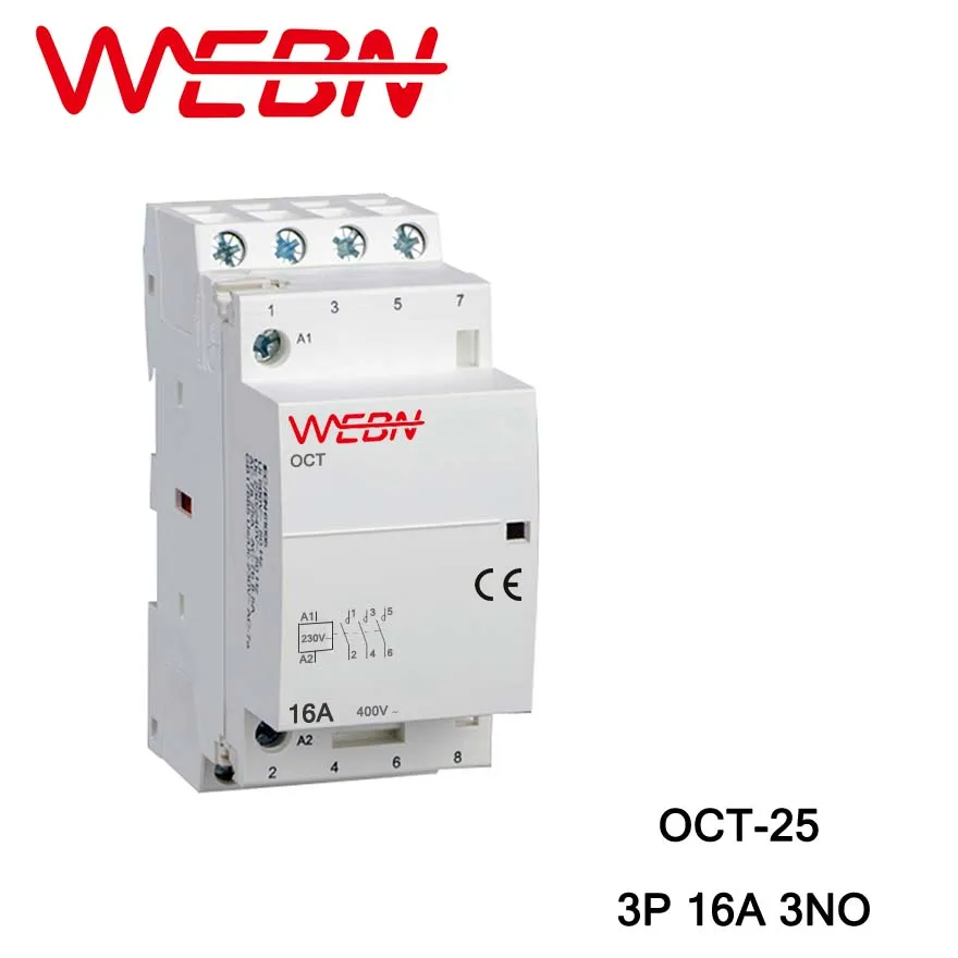 

OCT-25 Series AC Household Contactor 400V 50/60Hz 3P 16A 3NO Three Normal Open Contact Din Rail Contactor