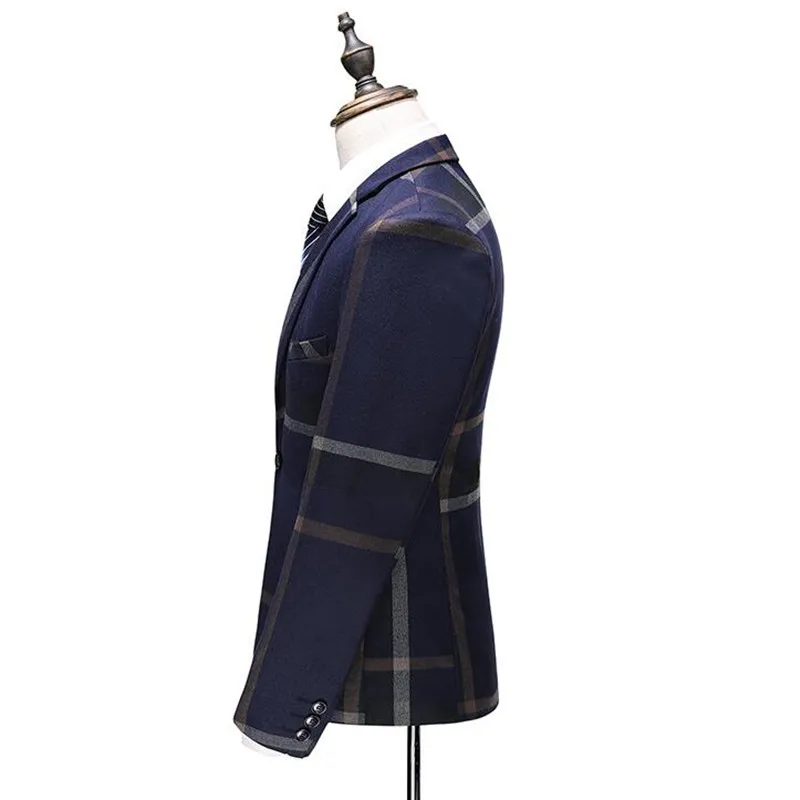 jacket+ vest+ pants) autumn new men's fashion boutique plaid single button suit 3-piece men's wedding casual suit S-5XL