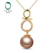 18k желтое золото драгоценный 11-12 мм круглый пресноводный жемчуг 0.11ct алмазный кулон производитель