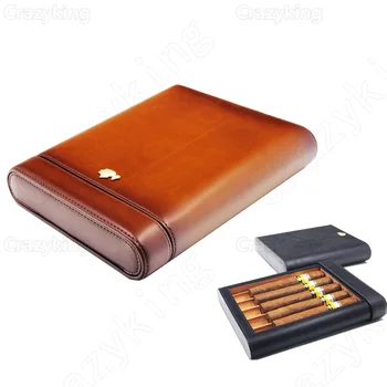 

COHIBA Real Leather Lined Cedar Wood Drawer Style Travel Cigar Case Holder 5 Tube Humidor With Humidifier