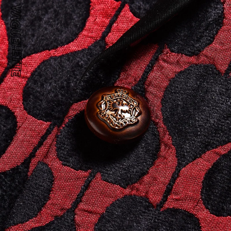 VAGUELETTE лопаты блейзер с рисунком для мужчин красный и черный мода Блейзер шаль воротник приталенные смокинги Estampada Hombre M-5XL