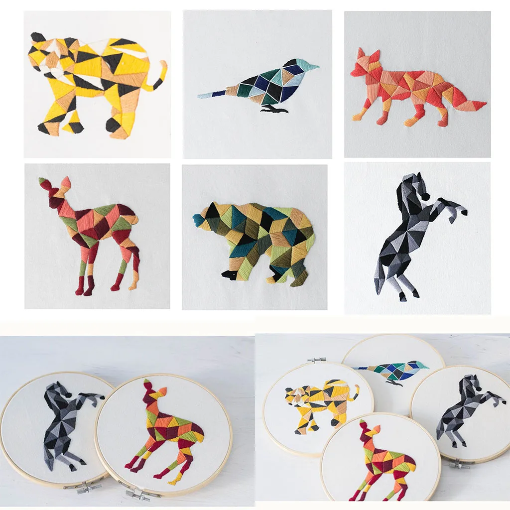 DIY Animals Pattern Embroidery Kits for Beginner Needlework 3D Cross Stitch Embroidery Set Craft Sewing Accessories