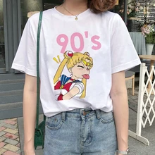 Kawaii Сейлор Мун футболка Женская Harajuku Ullzang мультяшная футболка 90s Милая футболка с принтом гранж корейский стиль футболки женские