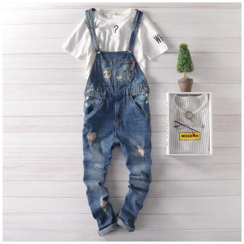 Buy 2017 New Fashion Blue Denim Overalls Men Bib
