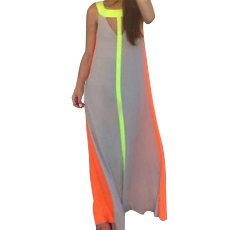 

Summer Casual Clothing Sexy Womens Sleeveless Beach Long Dress Elegant Ladies Boho Multi-Color Printed Maxi Party Stitching F80