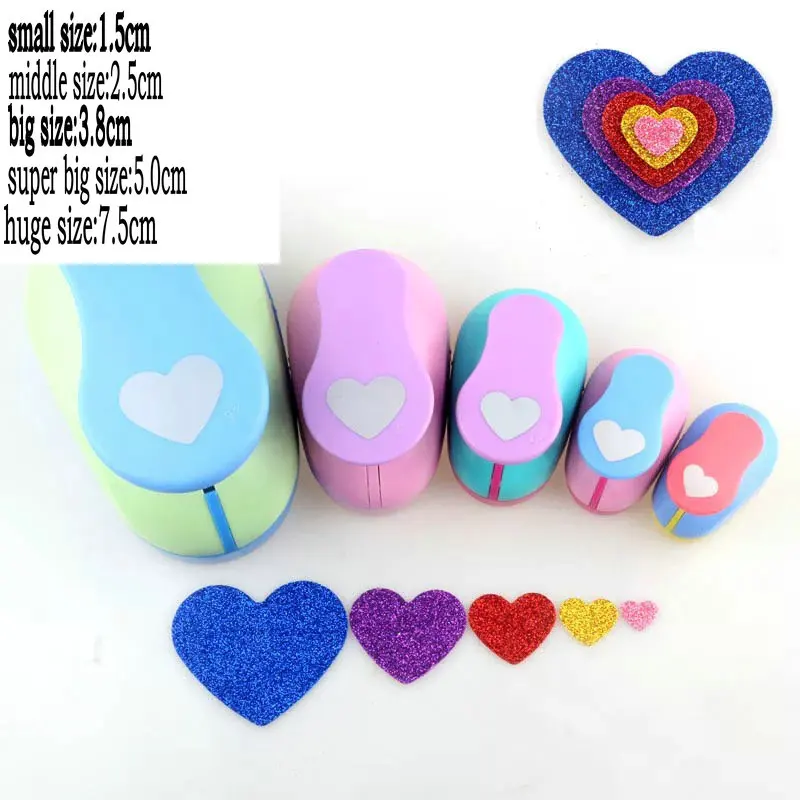 5pcs 3" 2" 1.5" 1" 5/8" love heart shape craft punch set Paper Cutter