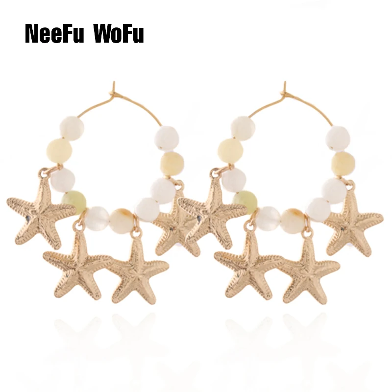 

NeeFu WoFu Drop bead Earring for Woman Natural stone coral Earring starfish Ear Ring Large Brinco Oorbellen Earrings jewelry