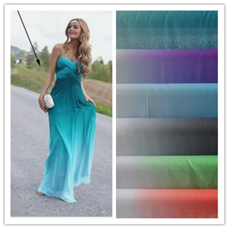 

shade chifon material 2 tone 100D chiffon gradient tissu flowing evening dress fabric for wedding gowns tecido