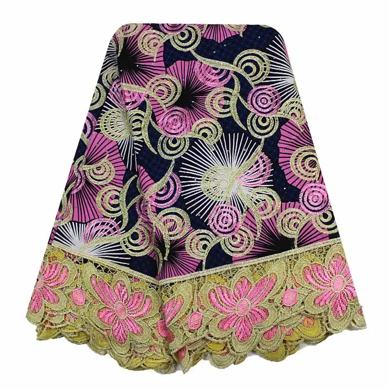 

2018 African lace wax fabric beautiful embroidered flower ankara wax guipure lace fabrics for dressing