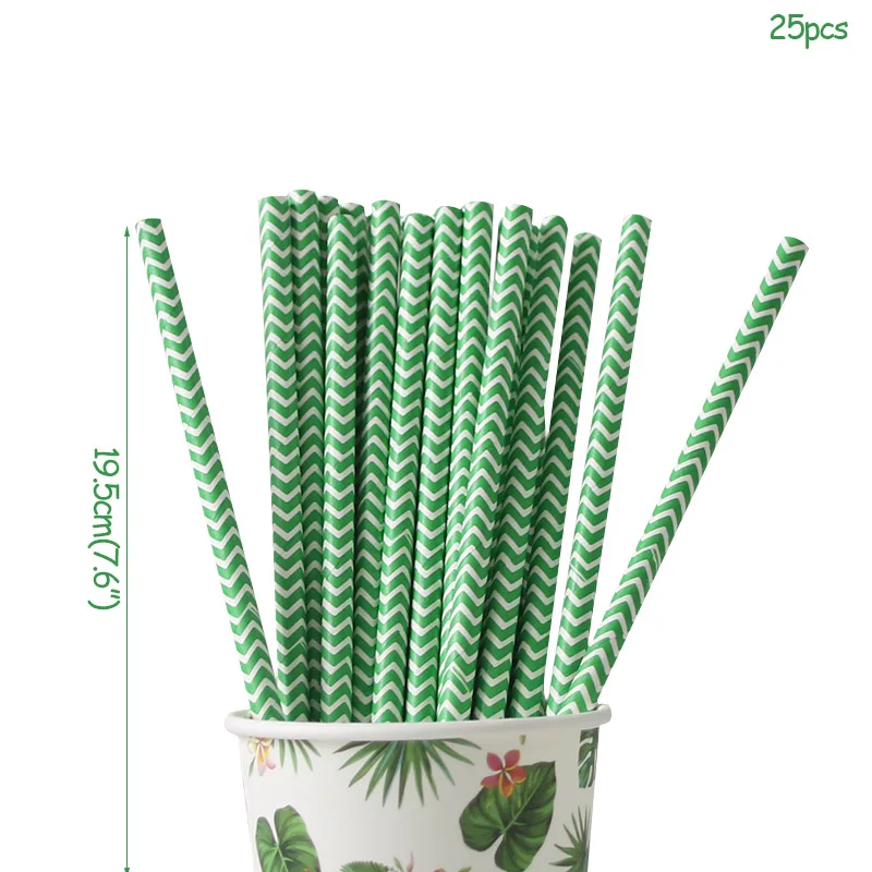 Disposable tableware Summer Tropical Green palm Flamingo Paper plate cup napkin Hawaiian Aloha Luau party supplies Wedding decor - Цвет: 25pcs straws