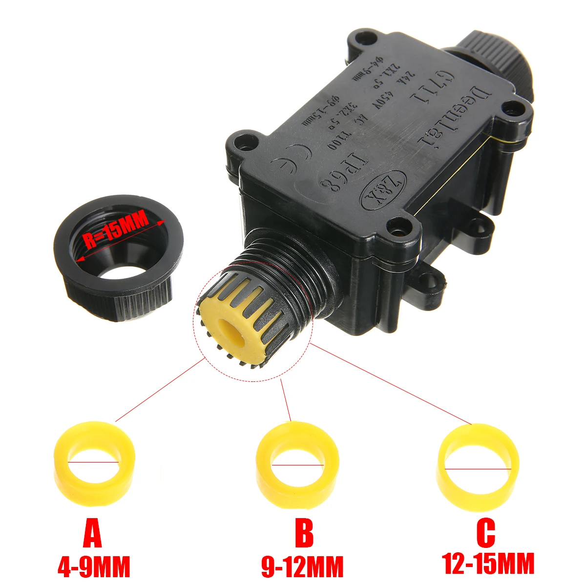 2 Way IP68 Outdoor Waterproof Cable Connector Junction Box Black Electrical Junction Box Wire Protection for Street Lamp