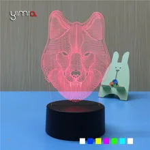 YIMIA 7 цветов волк 3D визуальный акрил светодио дный ночник USB освещения Спальня настольная лампа Атмосфера лампы для сна Ночная