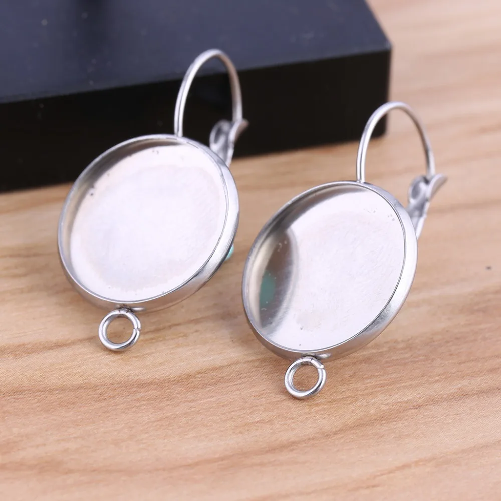 

onwear 10pcs fit 16mmcabochon earring blanks with hoop stainless steel cameo base settings diy jewelry bezel for earrings making