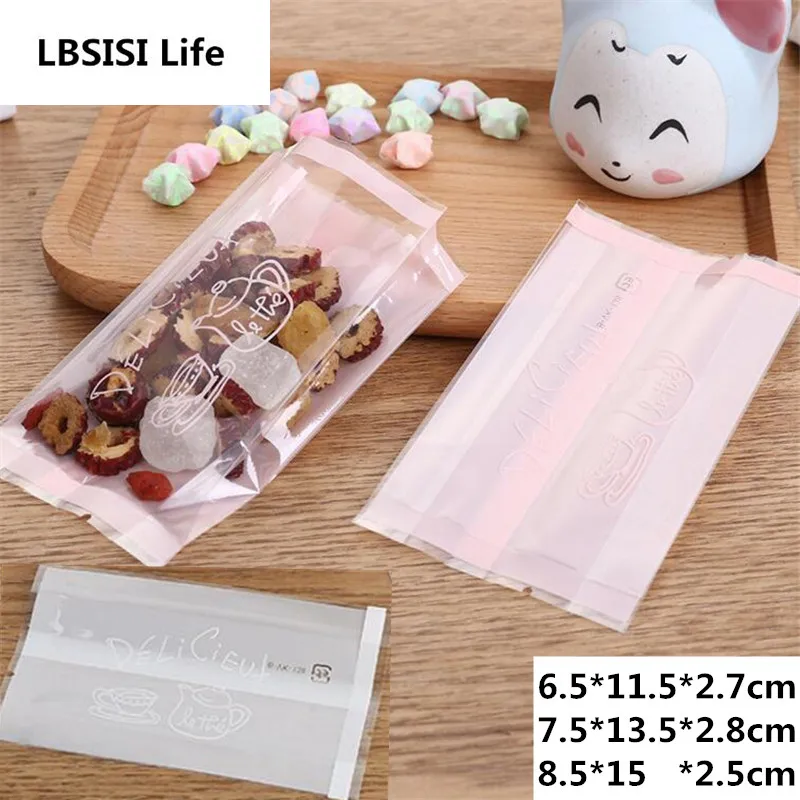

100pcs Pink Clear Letters Side self-standing Chocolate Food Biscuit Envelope Unfold DIY Baking Cake Bags Gift Cookie Packing