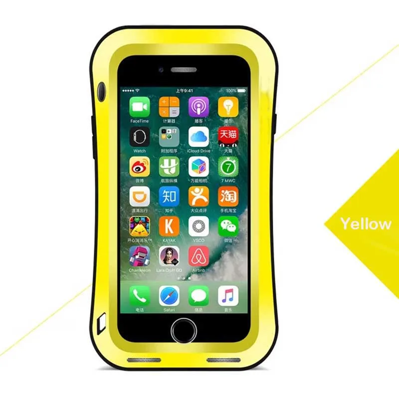 yellow Slim Waist Metal Waterproof Phone Cases for iPhone 7 Dirtproof Shockproof Snowproof Aluminum Silica