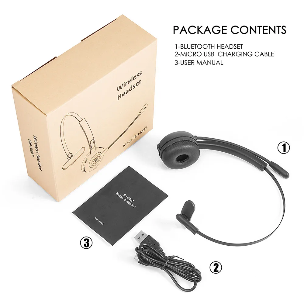 Wireless over head headphone noise canceling hands free call headset with microphone for truck driver
