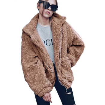 

2019 female overcoat Winter women Casual Imitation Plush Fur Jackets Female oversized jacket coat hairly jacket Women outerwear