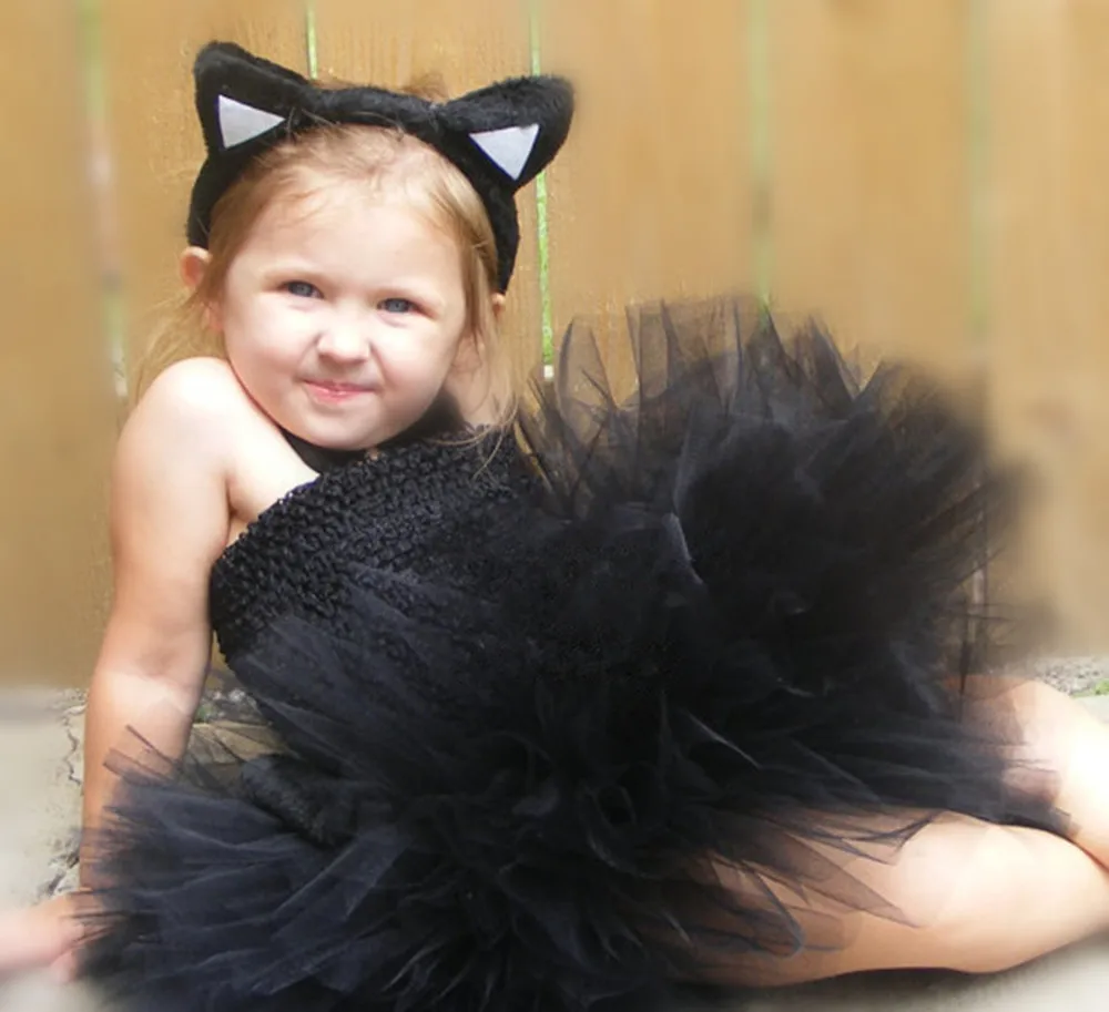 Cute Girls Black Cat Tutu Dress Kids Fluffy Tulle Ballet Tutus with