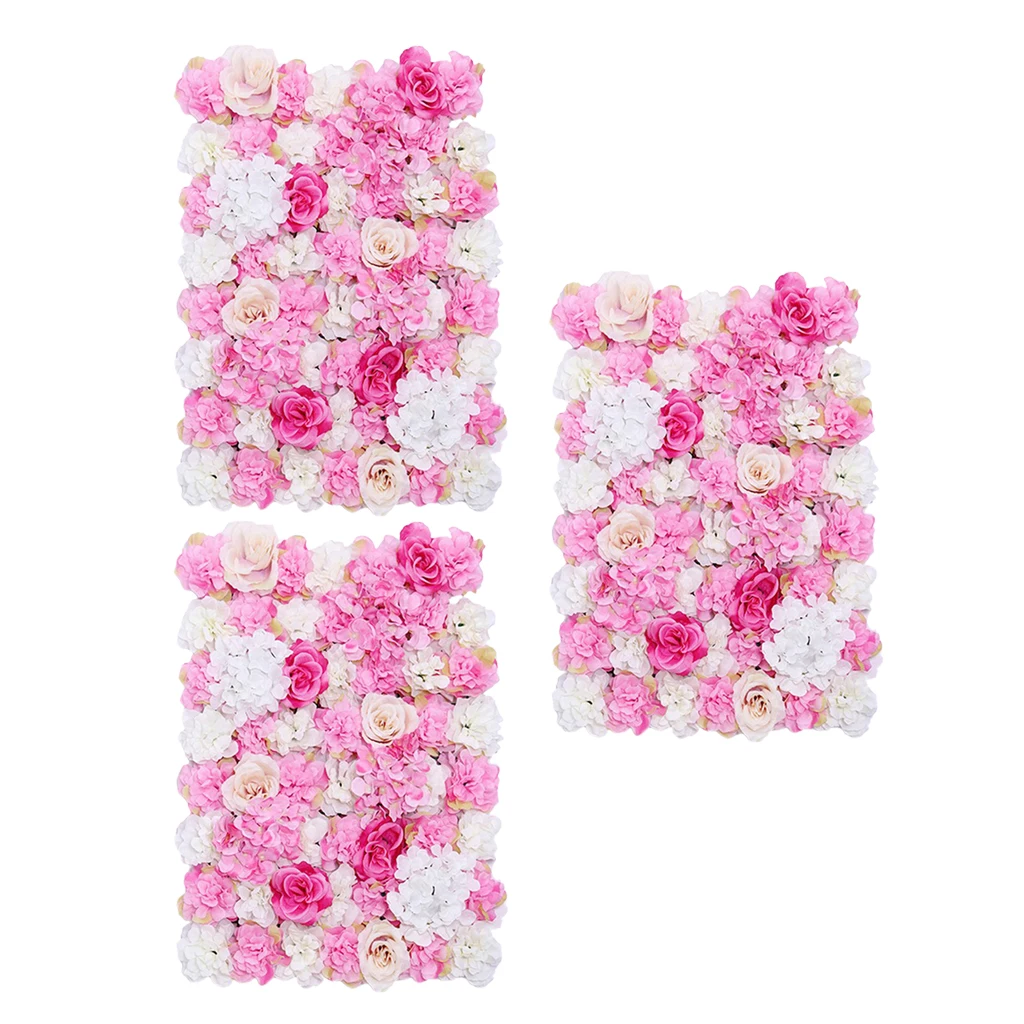 3pcs Romantic Simulation Silk Flower Wall Panel Mat for Wedding Studio Background Venue Decorations Photo Props Home Ornament