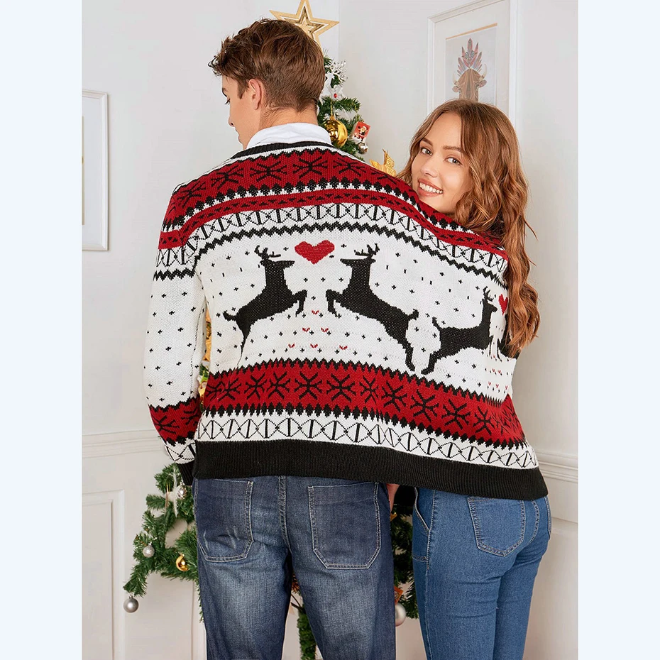 Christmas Reindeer Heart Two People Design Sweater Autumn Winter Clothing Casual Cute Funny 2019 New Year Clothes Pullovers  (1)
