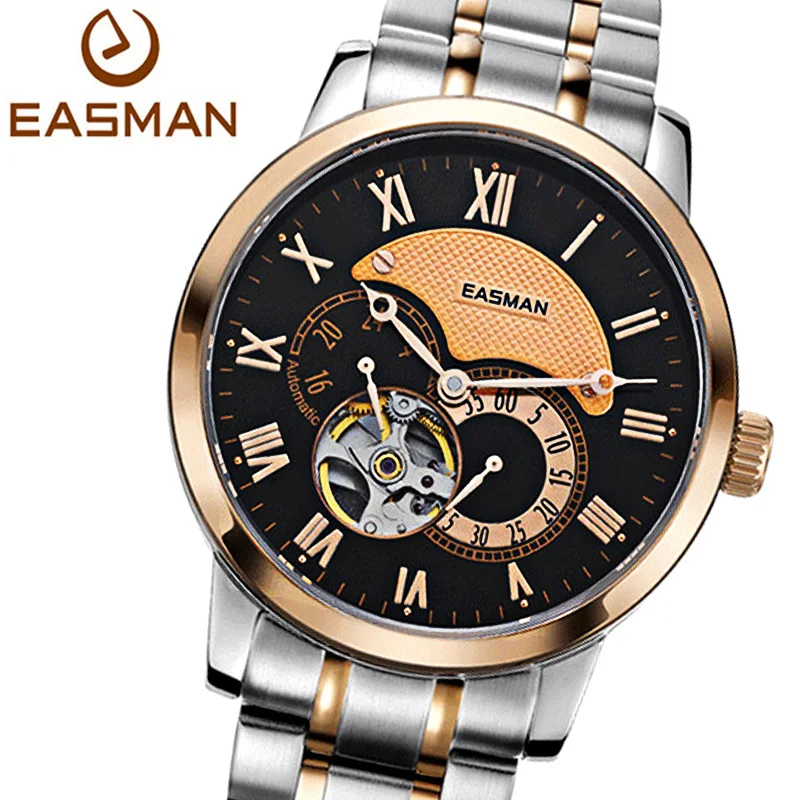 EASMAN Brand Men Watches Men Luxury Fashion Mature Style Rose Gold Mechanical Watch Wristwatches Double faced