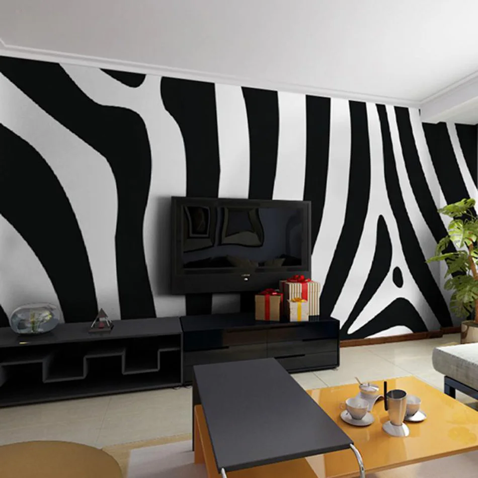 Hitam Putih Art Zebra 3D Ruang Hewan Kustom Foto Wallpaper Mural