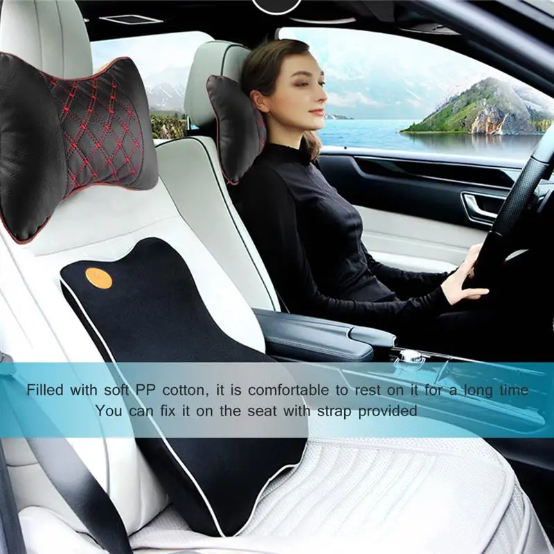 Из искусственной кожи подушка для шеи в автомобиль подходит для большинства автомобилей с обеих сторон Кожа Авто Подушка на шею для автомобиля подушка с памятью формы