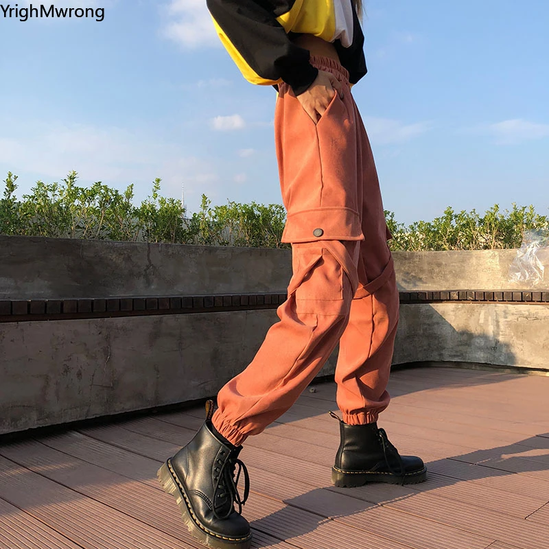 

Orange Pink Camo Green Elastic Waist Band Pocket Jogger Sweatpant Autumn Spring Hip Hop Tracksuit Pant Streetwear Harajuku Korea