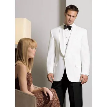 

Custom Made Brightness White Groom Tuxedos Shawl Lapel One Button Groomsmen Men Wedding Suits Terno Man Suits ( jacket+Pants)