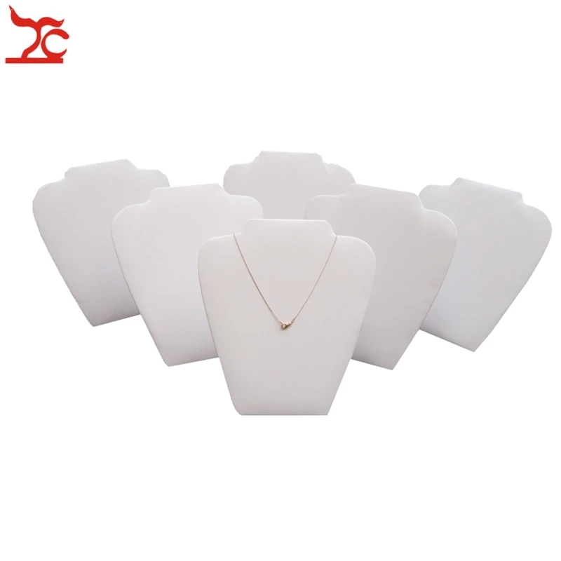 6Pcs Foldable Necklace Display Holder Medium Wooden Pendant Easel Stand White Leatherette Jewelry Showcase Rack 18*20CM