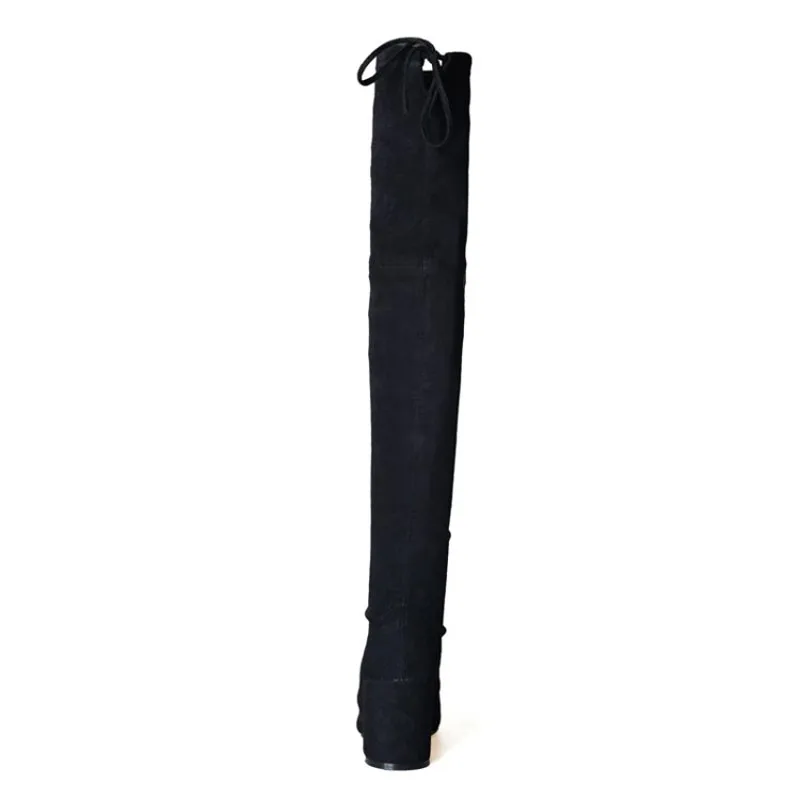 Cuir Troupeau Bout Black Bottes En Automne Carré Printemps Dentelle Longues Hiver the Rond black Pu Solide Fleeces Over Talon up De Véritable Polaires Intérieur genou m0nwN8v