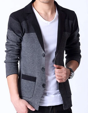 Весна мужской вязаный кардиган мужской Корейский пиджак тонкий свитер Блейзер Masculino - Цвет: Серый
