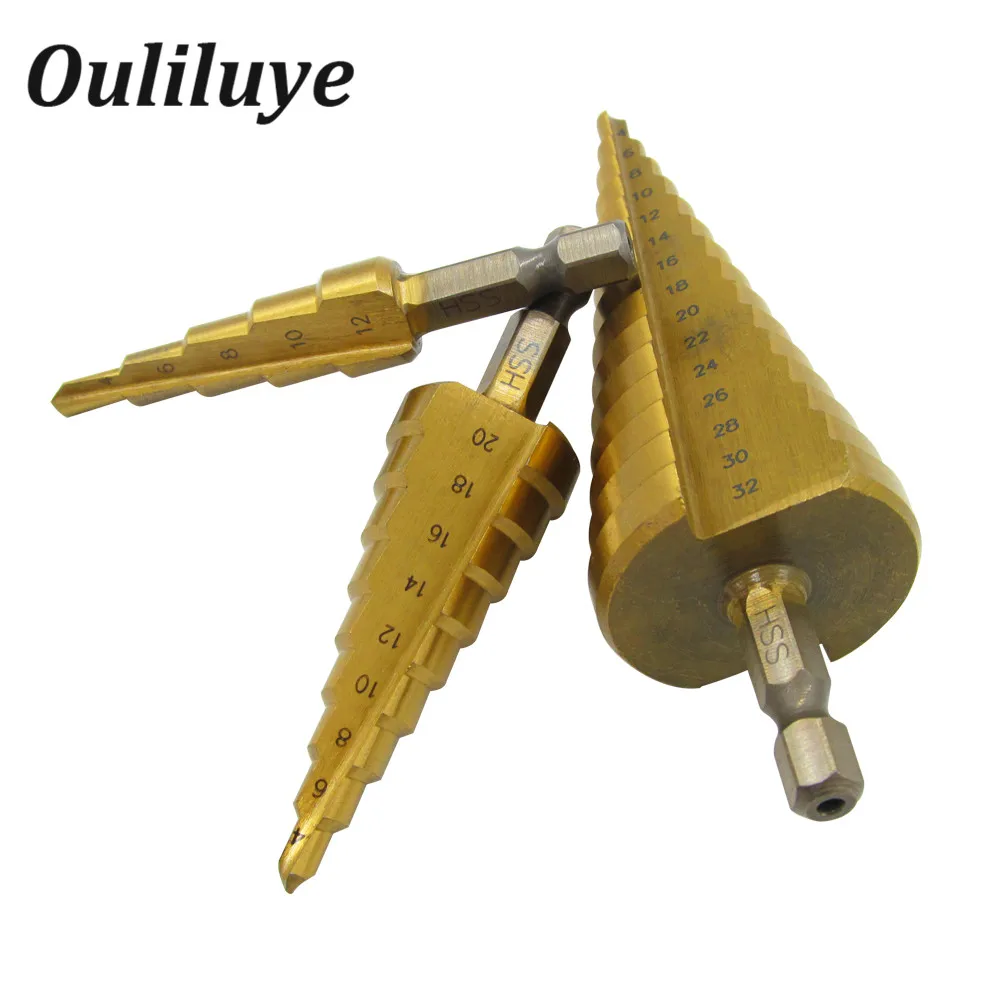 

3PCS Stepped Drill Bit for Metal HSS 32mm Step Drill Set Power Tool Step Drill Bits for Metal Punch Automatic Hex Wood Drills