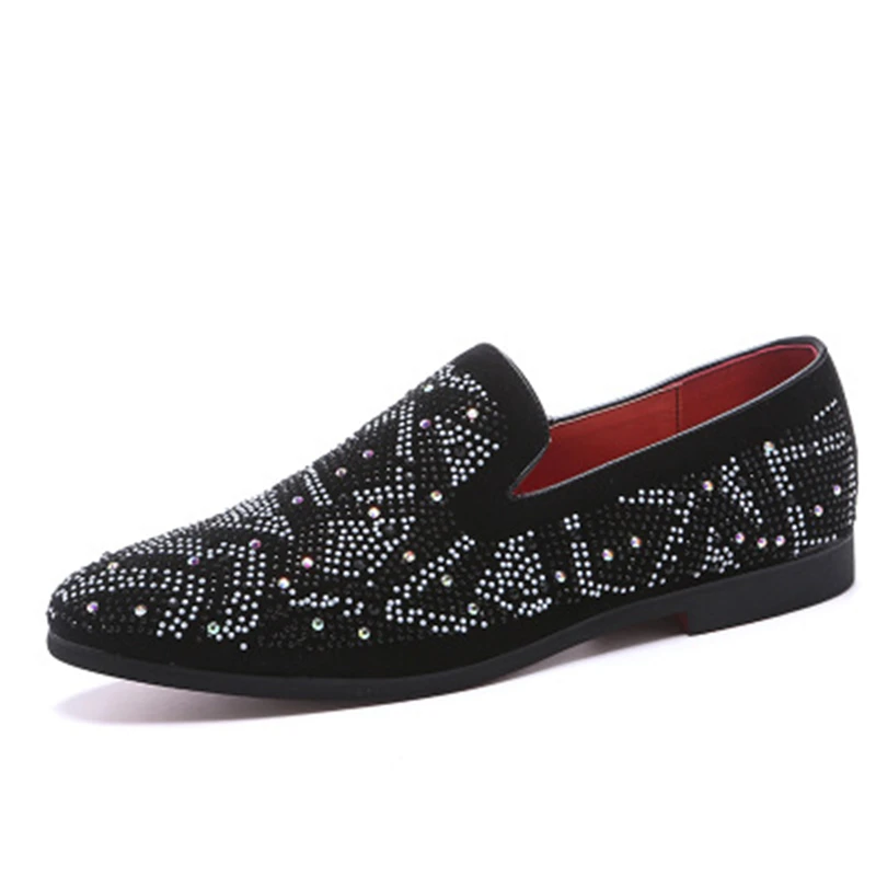 

Spikes 2019 New Brand Mens Loafers Luxury Shoes Men Rhinestones Decorated Driving Flats High Quality Casual Men Shoes Size 48