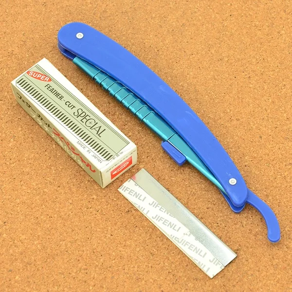 Meisha 1 шт., Мужская бритва с 10 лезвиями, складной нож для бритья, нож для выскабливания бровей, безопасные бритвы для парикмахеров HC0010 - Цвет: Синий